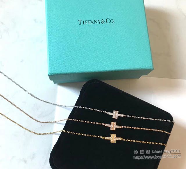 Tiffany純銀飾品 蒂芙尼女士專櫃爆款笑臉雙T雙層手鏈 Tiffany十字架項鏈手鏈  zgt1659